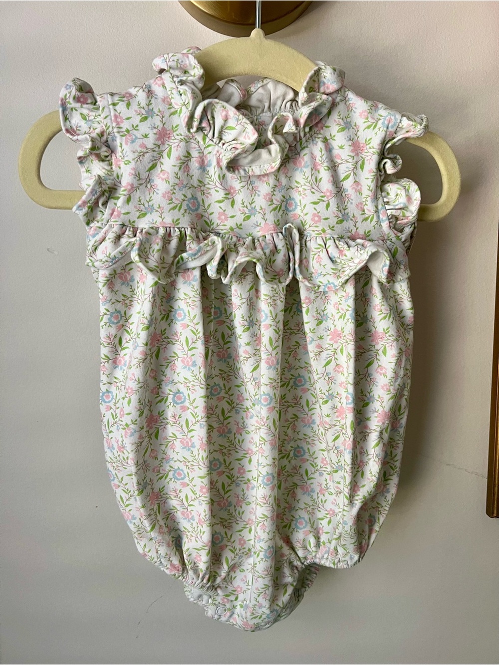 Floral Ruffle Baby Romper in White with Pink & Green